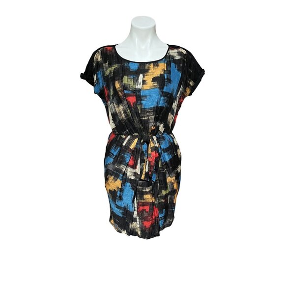 Cynthia Steffe Multicolor Tie-Front Mini Dress Size 2 Linen Blend - Picture 2 of 13